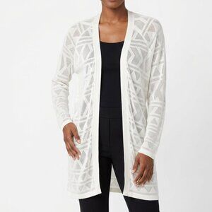 DeFacto White Geometric Open Knit Cardigan XL | Aztec Crochet Mesh Duster Jacket